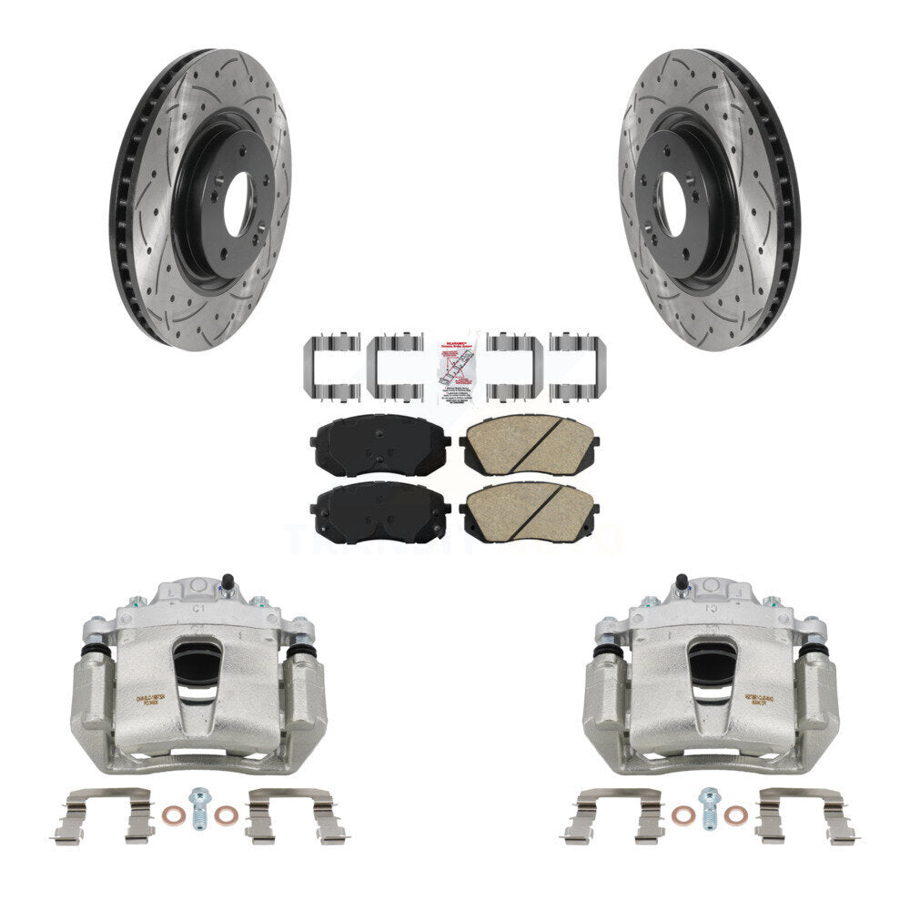 Front Disc Brake Coated Caliper Drilled Slotted Rotor Ceramic Pad Kit For Hyundai Sonata KCD-100231N