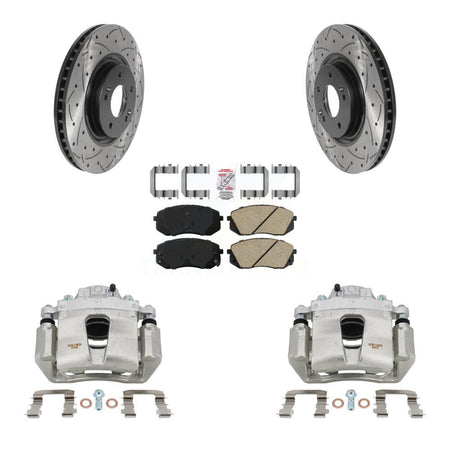 Front Disc Brake Coated Caliper Drilled Slotted Rotor Ceramic Pad Kit For Hyundai Sonata KCD-100231N