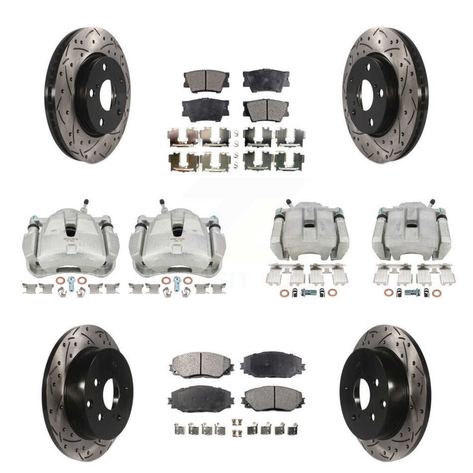 Front Rear Brake Caliper Drilled Slot Rotor Semi-Metallic Pad Kit (10Pc) For Toyota RAV4 KCD-100231P