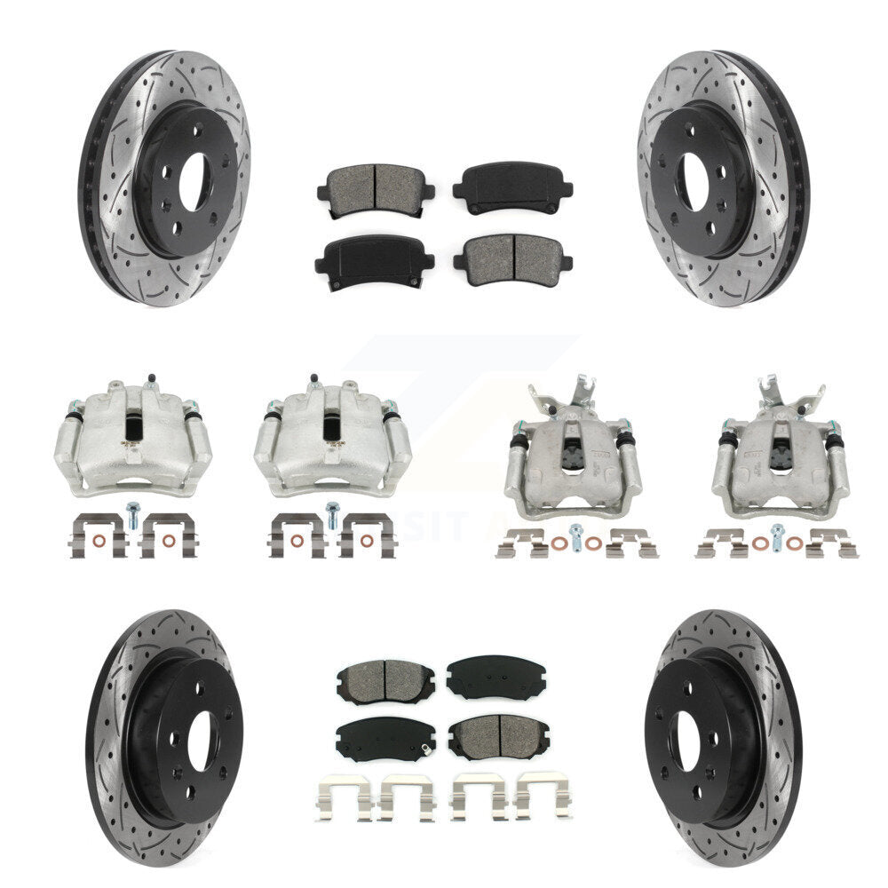 Front Rear Brake Caliper Drill Slotted Rotors Semi-Metallic Pad Kit (10Pc) For Chevrolet KCD-100231S