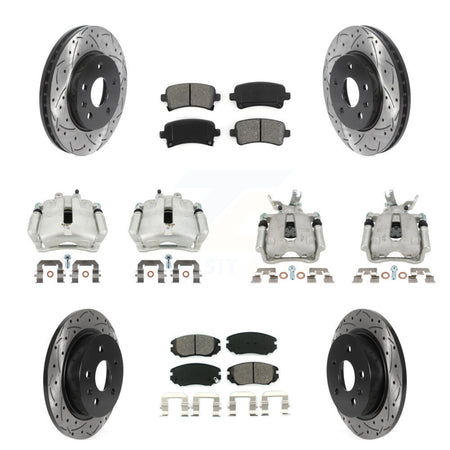 Front Rear Brake Caliper Drill Slotted Rotors Semi-Metallic Pad Kit (10Pc) For Chevrolet KCD-100231S