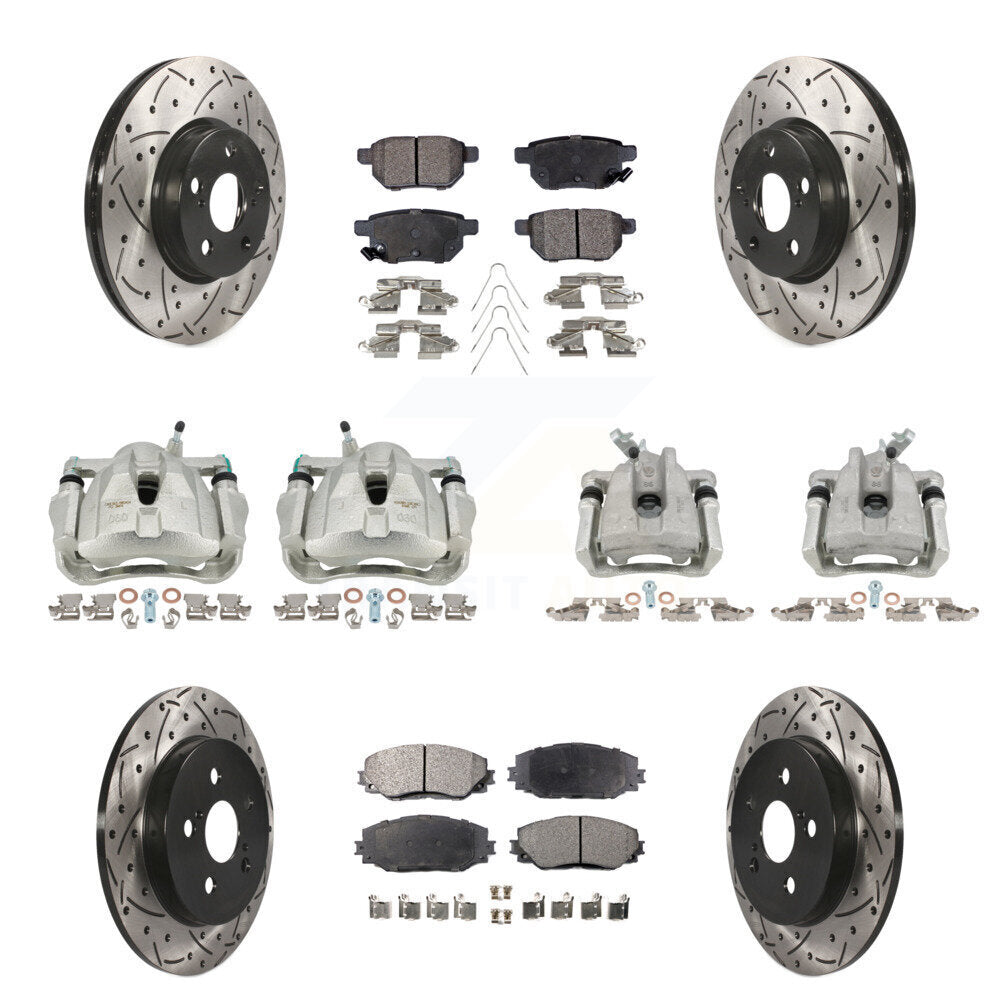 Front Rear Brake Caliper Drill Slot Rotor Ceramic Pad Kit (10Pc) For Toyota Corolla Vibe KCD-100231T