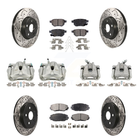 Front Rear Brake Caliper Drill Slot Rotor Ceramic Pad Kit (10Pc) For Toyota Corolla Vibe KCD-100231T