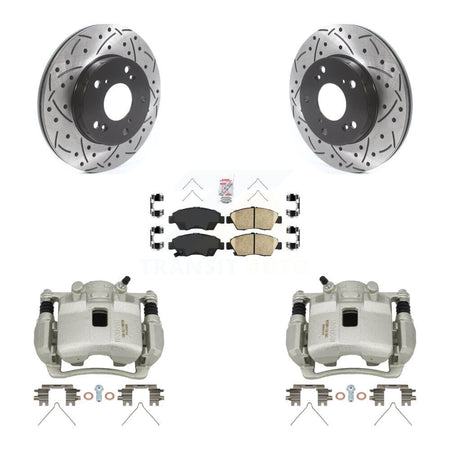 Front Disc Brake Coated Caliper Drilled Slotted Rotors & Ceramic Pad Kit For Honda Civic KCD-100232N