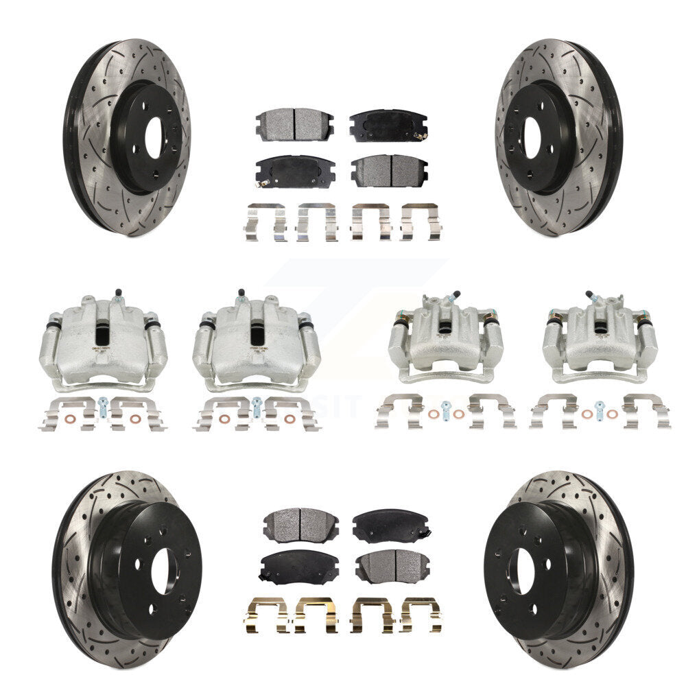 Front Rear Brake Caliper Drill Slot Rotor Semi-Metallic Pad Kit (10Pc) For Chevrolet GMC KCD-100232P