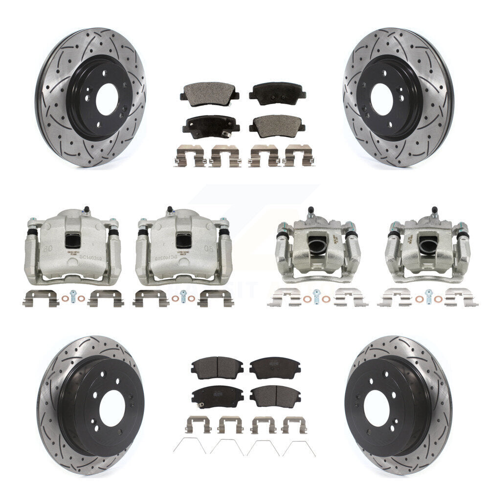 Front Rear Brake Caliper Drill Slot Rotors Ceramic Pad Kit (10Pc) For Hyundai Tucson Kia KCD-100232T