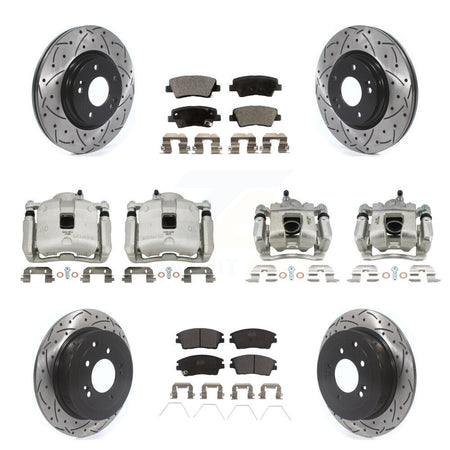 Front Rear Brake Caliper Drill Slot Rotors Ceramic Pad Kit (10Pc) For Hyundai Tucson Kia KCD-100232T