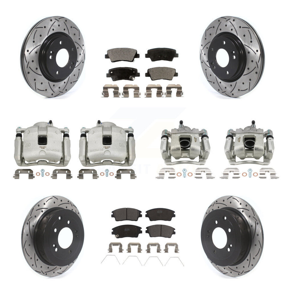 Front Rear Brake Caliper Drill Slot Rotors Ceramic Pad Kit (10Pc) For Hyundai Tucson Kia KCD-100232T