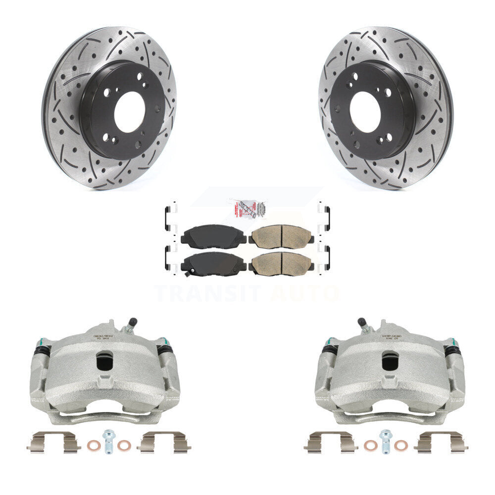 Front Disc Brake Coated Caliper Drilled Slotted Rotors And Ceramic Pads Kit For Honda Civic KCD-100233N by Transit Auto