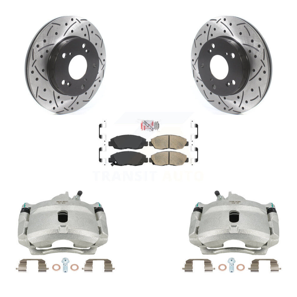 Front Disc Brake Coated Caliper Drilled Slotted Rotors And Ceramic Pads Kit For Honda Civic KCD-100233N