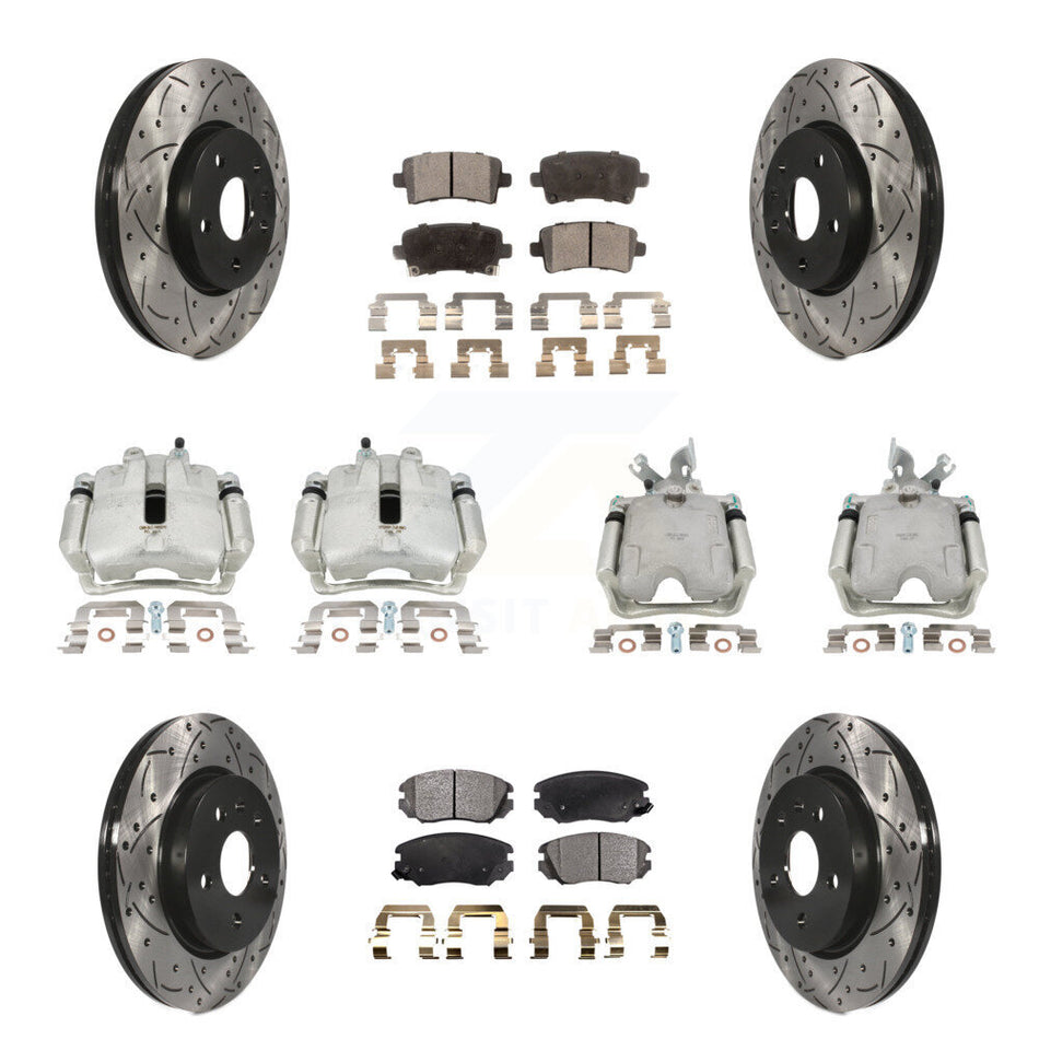 Front Rear Disc Brake Coated Caliper Drilled Slotted Rotors And Semi-Metallic Pads Kit (10Pc) For Buick LaCrosse Allure KCD-100233P