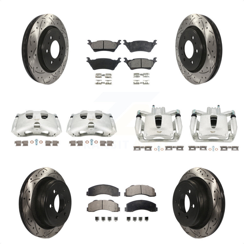 Front Rear Disc Brake Coated Caliper Drilled Slotted Rotors And Ceramic Pads Kit (10Pc) For Ford F-150 KCD-100233T by Transit Auto