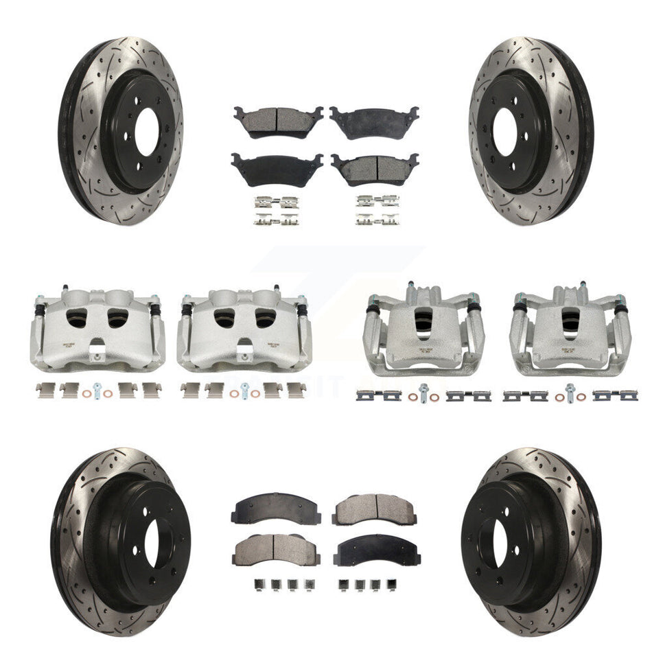 Front Rear Disc Brake Coated Caliper Drilled Slotted Rotors And Ceramic Pads Kit (10Pc) For Ford F-150 KCD-100233T