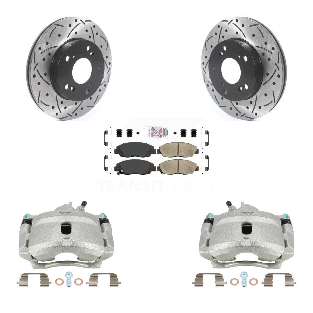 Front Disc Brake Coated Caliper Drilled Slotted Rotors And Ceramic Pads Kit For Honda Civic KCD-100234N by Transit Auto