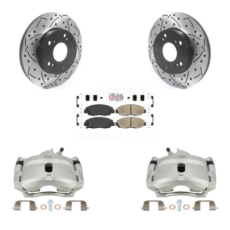 Front Disc Brake Coated Caliper Drilled Slotted Rotors And Ceramic Pads Kit For Honda Civic KCD-100234N by Transit Auto