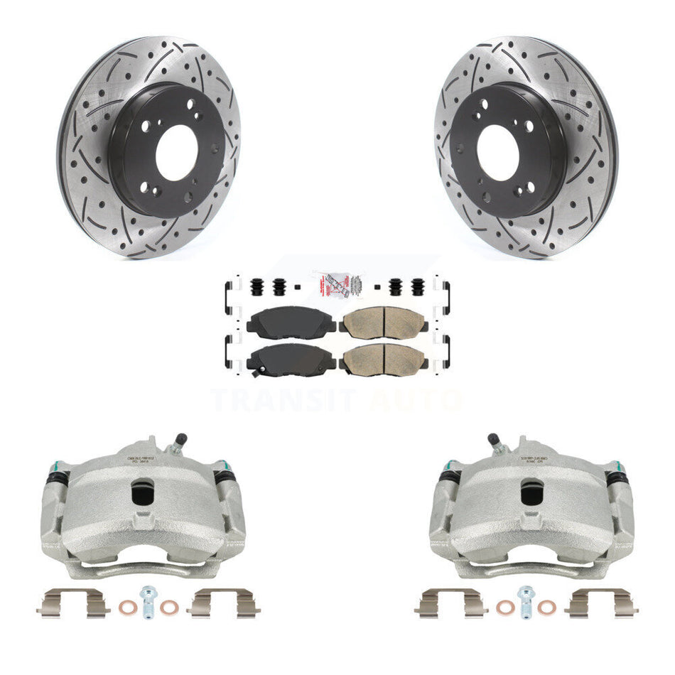 Front Disc Brake Coated Caliper Drilled Slotted Rotors And Ceramic Pads Kit For Honda Civic KCD-100234N by Transit Auto