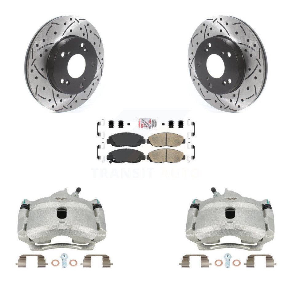 Front Disc Brake Coated Caliper Drilled Slotted Rotors And Ceramic Pads Kit For Honda Civic KCD-100234N