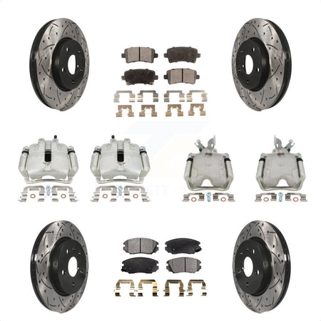 Front Rear Disc Brake Coated Caliper Drilled Slotted Rotors And Semi-Metallic Pads Kit (10Pc) For Chevrolet Impala Malibu KCD-100234P by Transit Auto