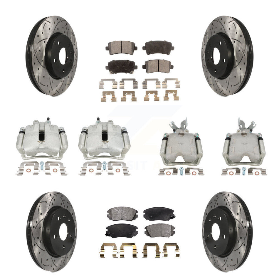 Front Rear Disc Brake Coated Caliper Drilled Slotted Rotors And Semi-Metallic Pads Kit (10Pc) For Chevrolet Impala Malibu KCD-100234P