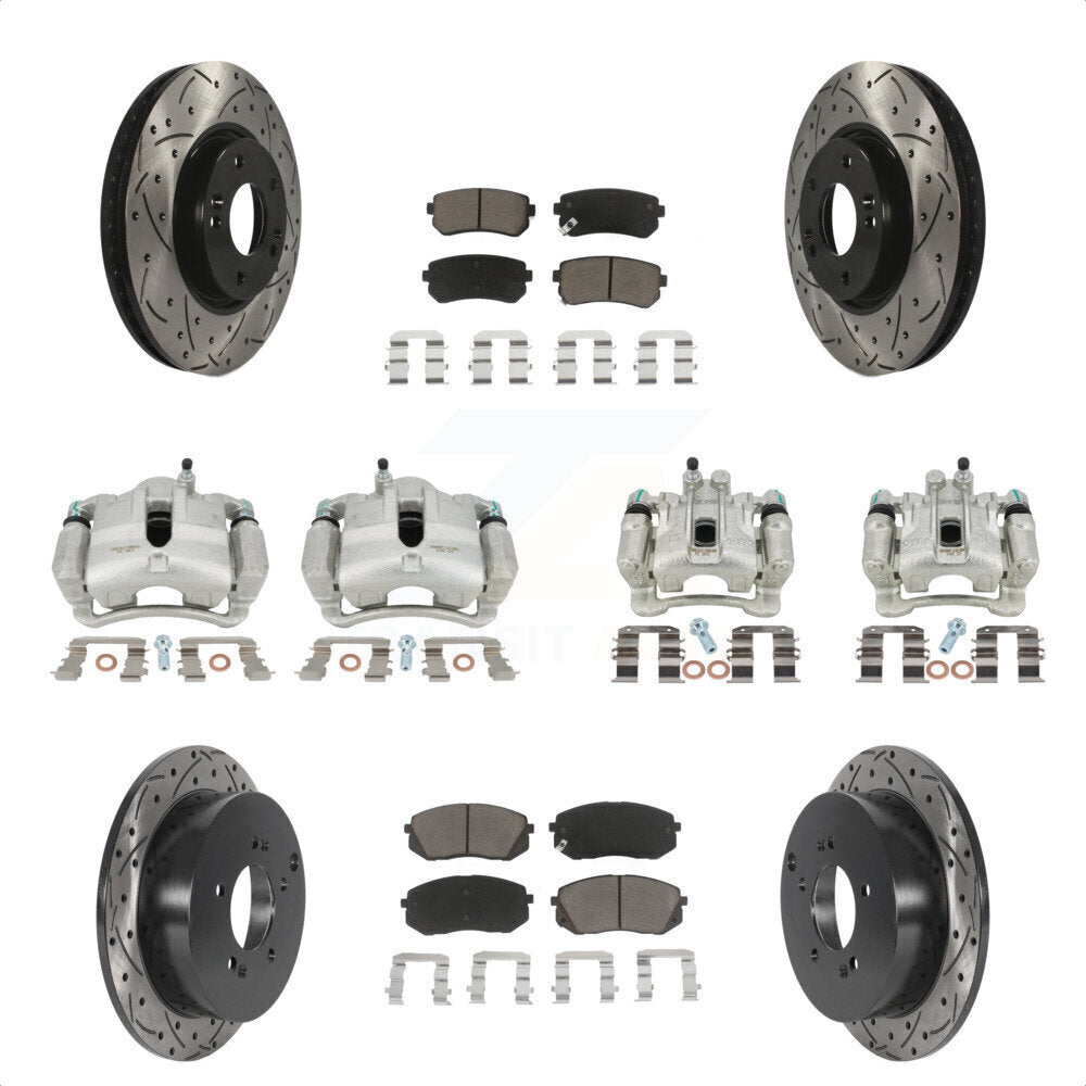 Front Rear Disc Brake Coated Caliper Drilled Slotted Rotors And Ceramic Pads Kit (10Pc) For Hyundai Tucson Kia Sportage KCD-100235C by Transit Auto