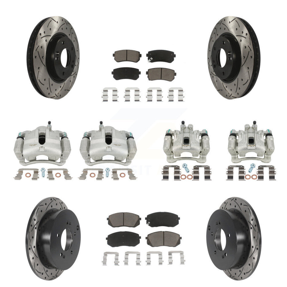Front Rear Disc Brake Coated Caliper Drilled Slotted Rotors And Ceramic Pads Kit (10Pc) For Hyundai Tucson Kia Sportage KCD-100235C