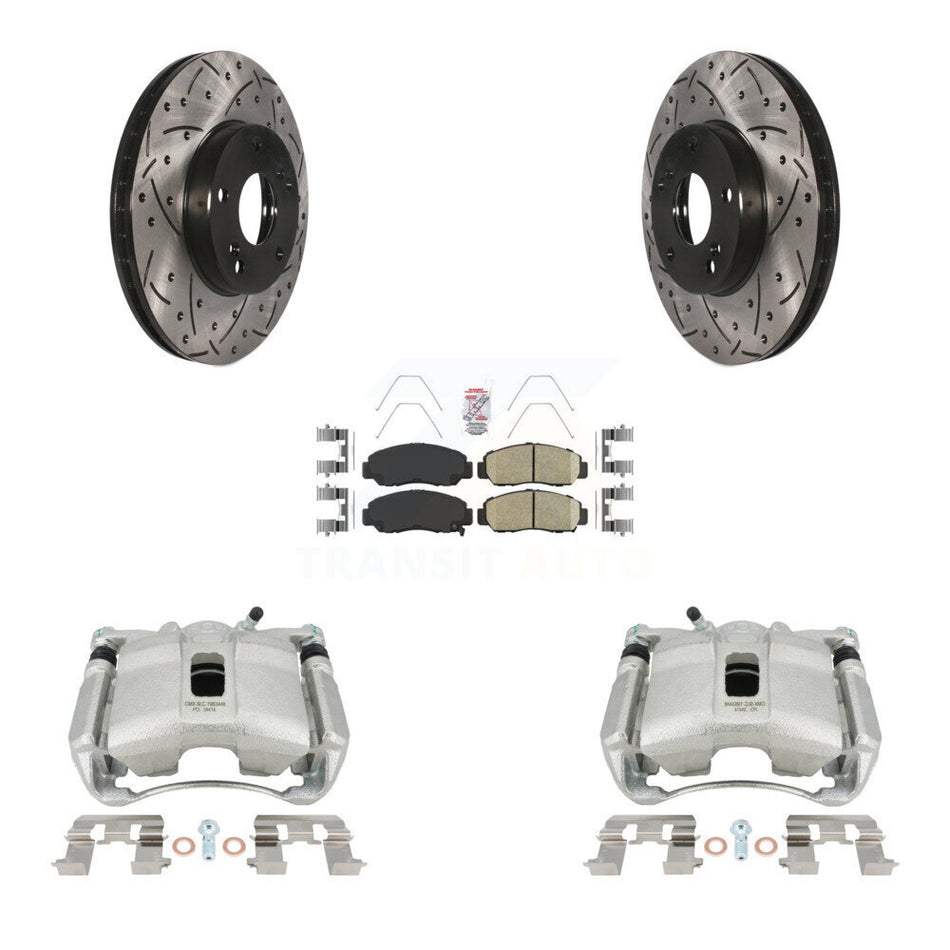Front Disc Brake Coated Caliper Drilled Slotted Rotors And Ceramic Pads Kit For Honda Civic Acura CSX KCD-100235N