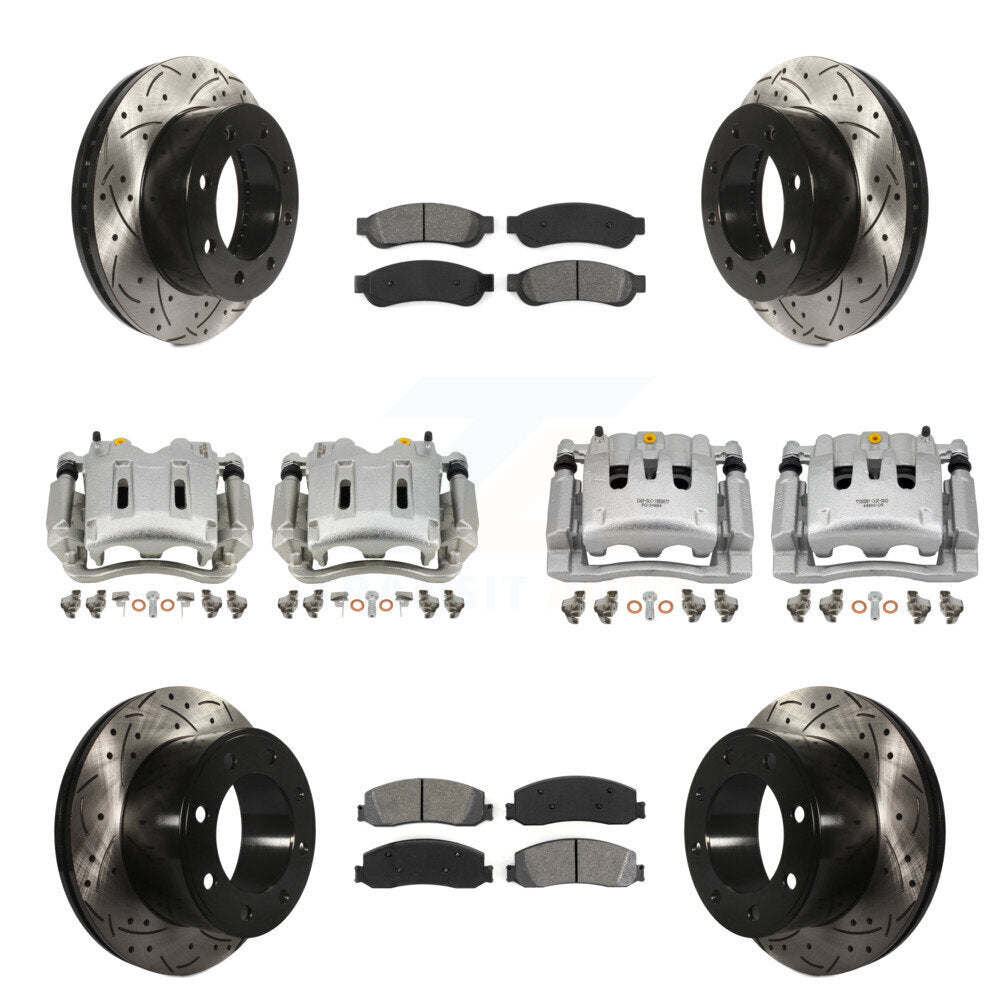Front Rear Brake Caliper Drill Slotted Rotor Semi-Metallic Pad Kit (10Pc) For Ford F-350 KCD-100235S