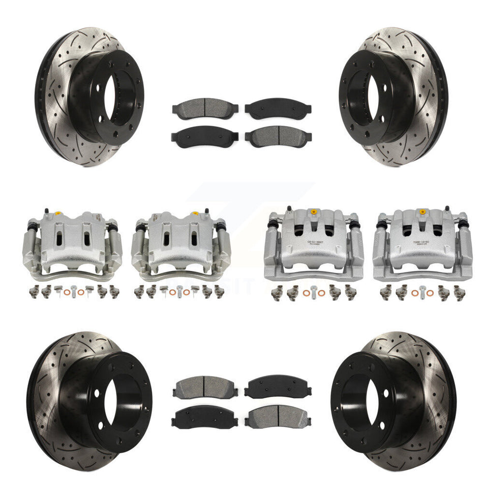 Front Rear Brake Caliper Drill Slotted Rotor Semi-Metallic Pad Kit (10Pc) For Ford F-350 KCD-100235S