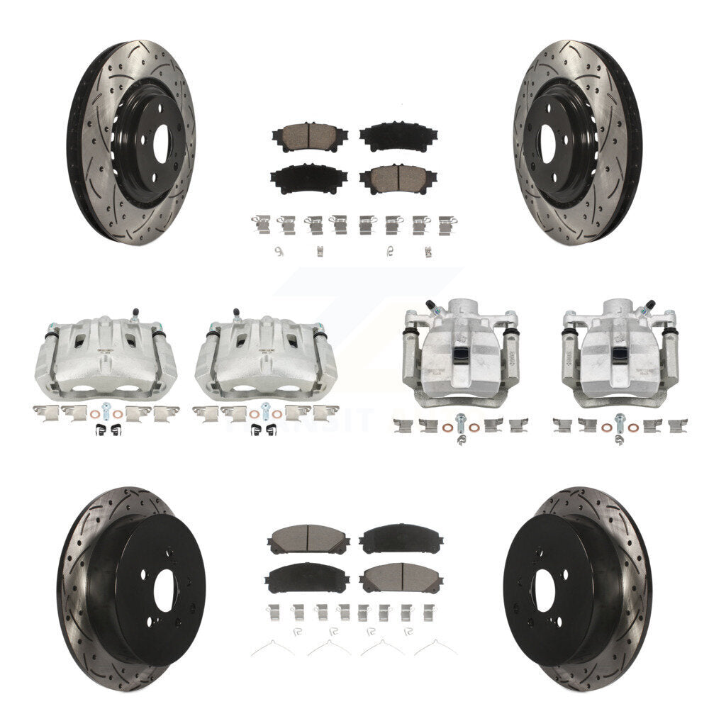 Front Rear Brake Caliper Drill Slot Rotor Ceramic Pad Kit (10Pc) For Toyota Sienna Lexus KCD-100236C