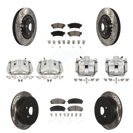 Front Rear Brake Caliper Drill Slot Rotor Ceramic Pad Kit (10Pc) For Toyota Sienna Lexus KCD-100236C