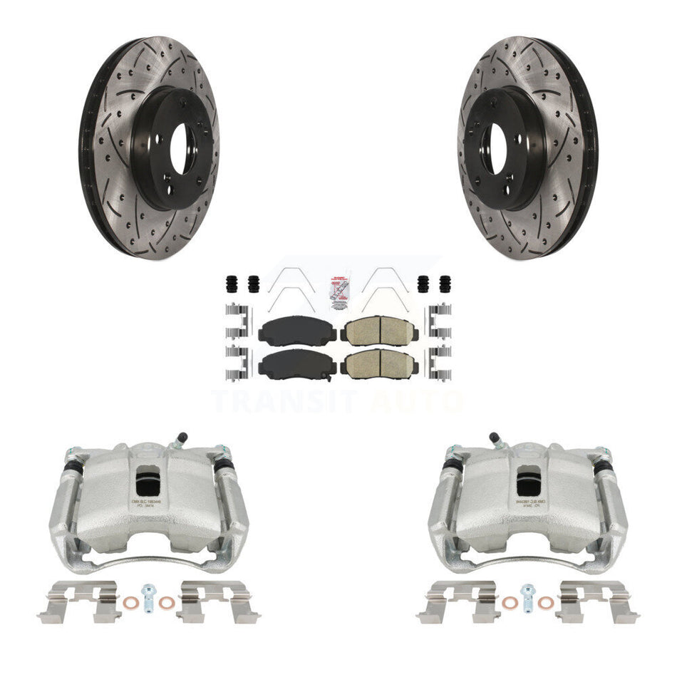 Front Disc Brake Coated Caliper Drilled Slotted Rotors And Ceramic Pads Kit For Honda Civic Acura CSX KCD-100236N