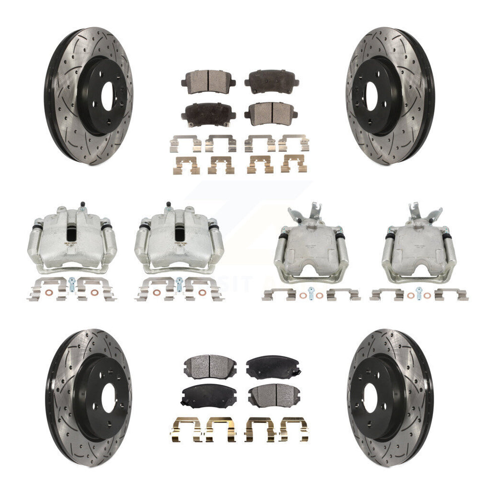 Front Rear Disc Brake Coated Caliper Drilled Slotted Rotors And Semi-Metallic Pads Kit (10Pc) For 2014-2015 Chevrolet Malibu 2.0L with Turbocharged With 17" Factory Wheels KCD-100236P