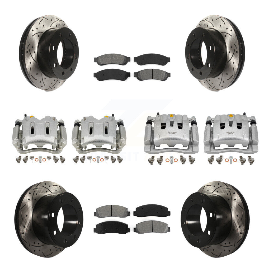 Front Rear Disc Brake Coated Caliper Drilled Slot Rotor Semi-Metallic Pad Kit (10Pc) For KCD-100236S