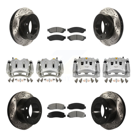 Front Rear Disc Brake Coated Caliper Drilled Slot Rotor Semi-Metallic Pad Kit (10Pc) For KCD-100236S