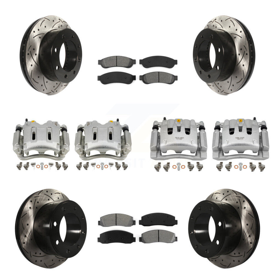 Front Rear Disc Brake Coated Caliper Drilled Slot Rotor Semi-Metallic Pad Kit (10Pc) For KCD-100236S