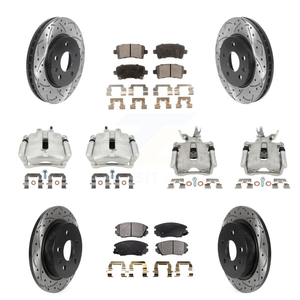 Front Rear Brake Caliper Drill Slotted Rotors Semi-Metallic Pad Kit (10Pc) For Chevrolet KCD-100237P