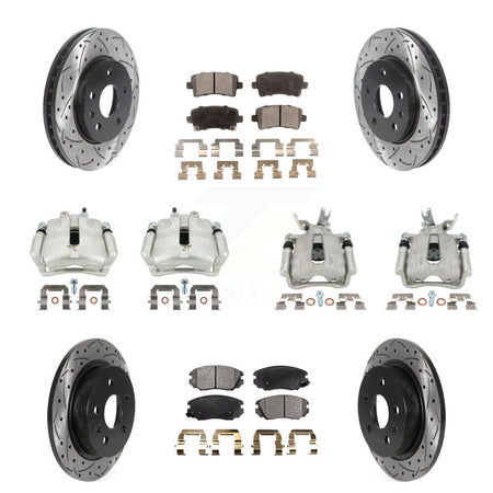 Front Rear Brake Caliper Drill Slotted Rotors Semi-Metallic Pad Kit (10Pc) For Chevrolet KCD-100237P
