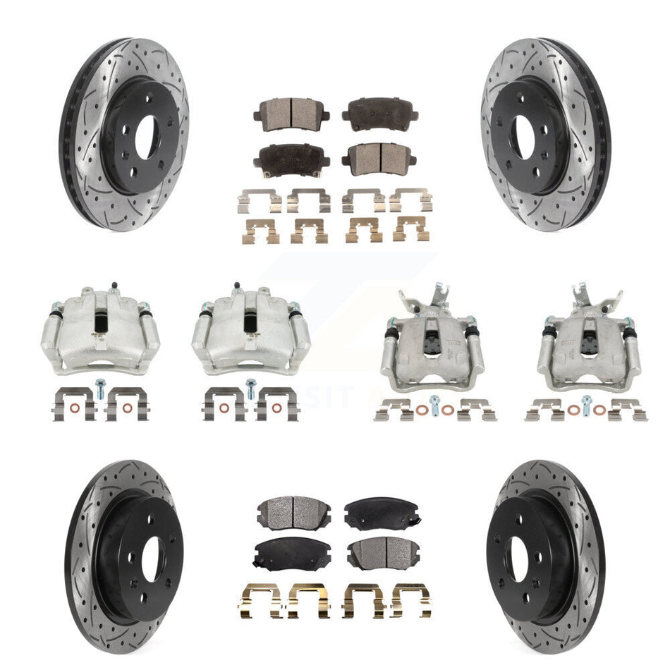 Front Rear Brake Caliper Drill Slotted Rotors Semi-Metallic Pad Kit (10Pc) For Chevrolet KCD-100237P