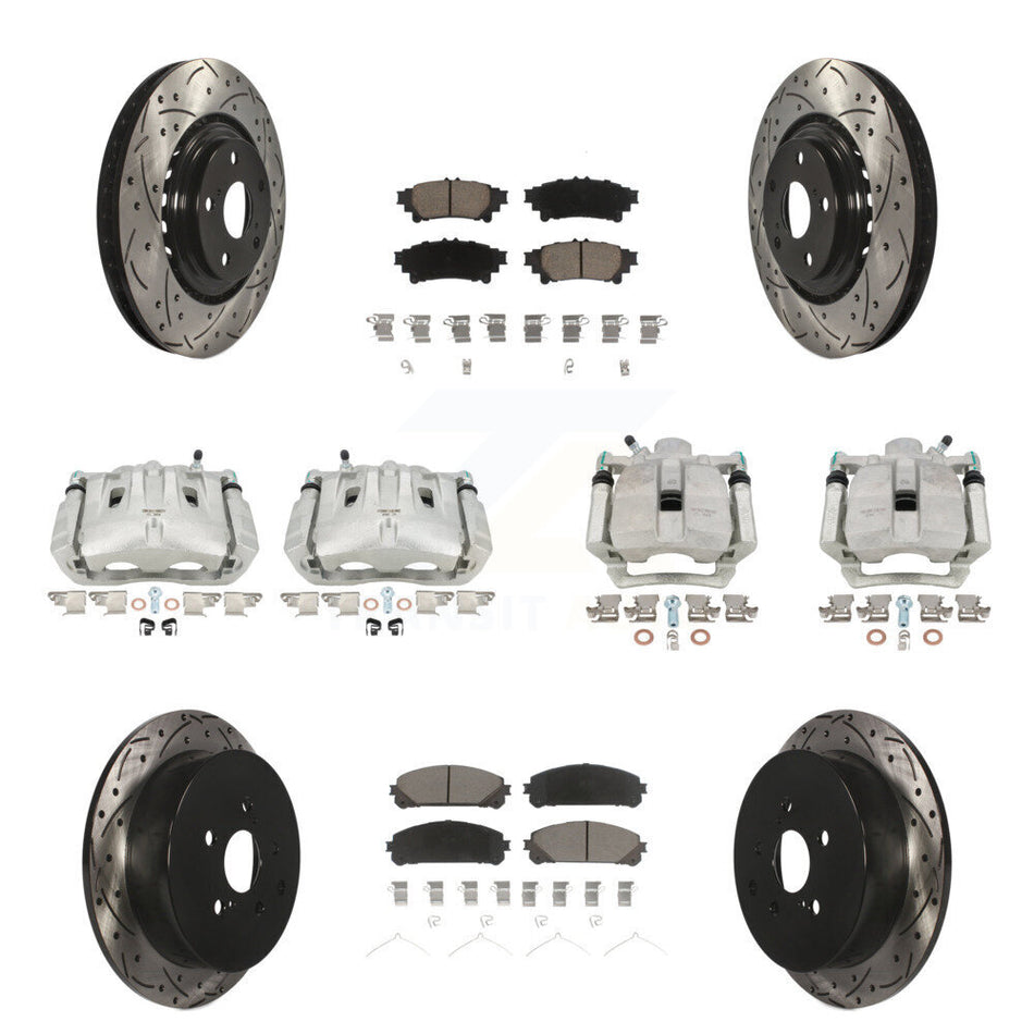 Front Rear Disc Brake Coated Caliper Drilled Slotted Rotors And Ceramic Pads Kit (10Pc) For Toyota Highlander Sienna Lexus RX350 KCD-100238C