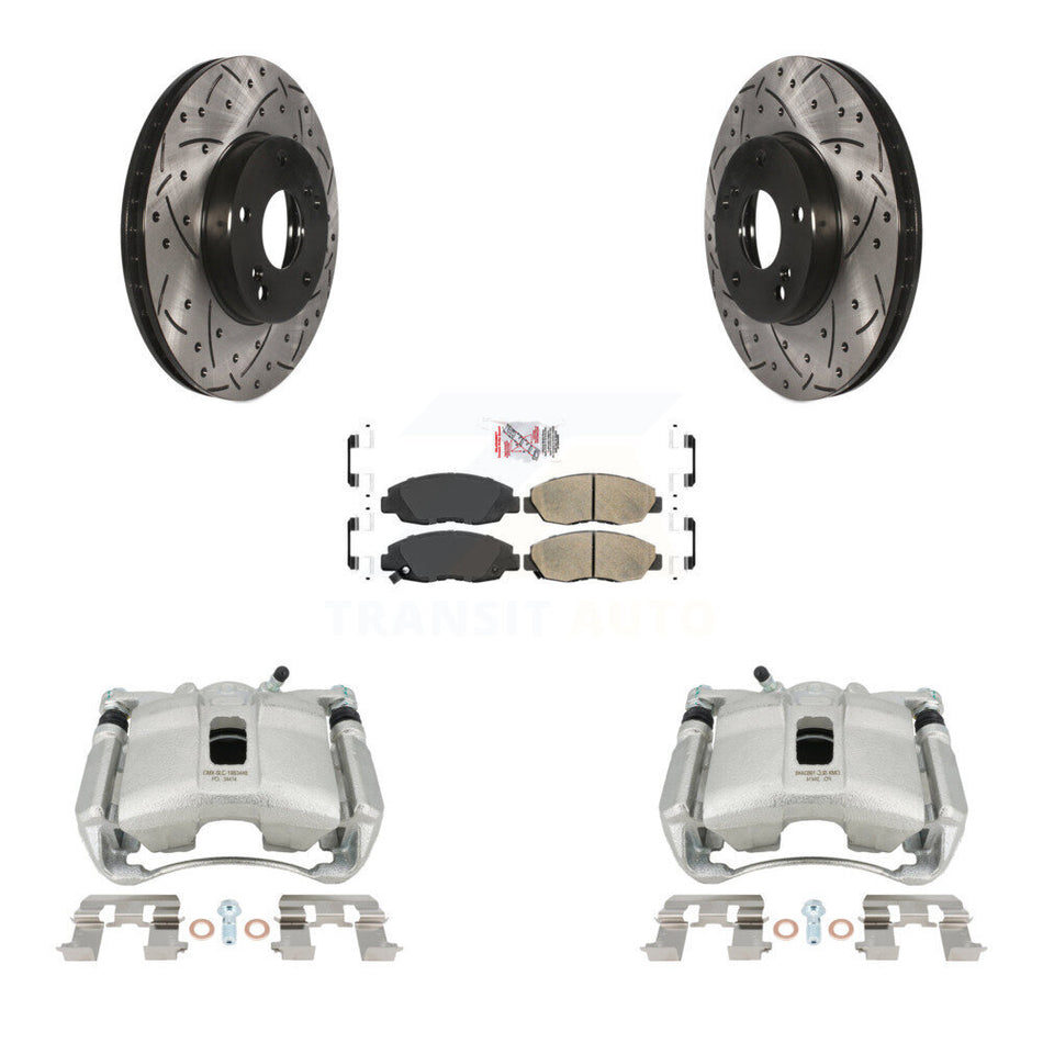 Front Disc Brake Coated Caliper Drilled Slotted Rotors And Ceramic Pads Kit For 2011 Honda Civic GX with 1.8L KCD-100238N