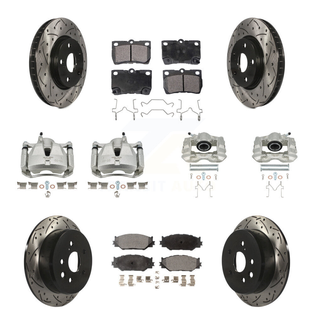 Front Rear Brake Caliper Drilled Slot Rotor Semi-Metallic Pad Kit (10Pc) For Lexus IS250 KCD-100238P
