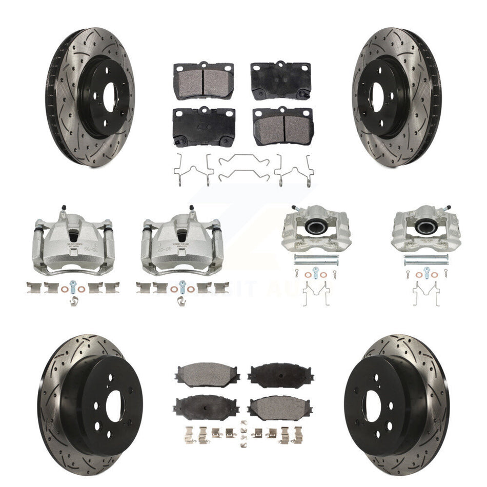 Front Rear Brake Caliper Drilled Slot Rotor Semi-Metallic Pad Kit (10Pc) For Lexus IS250 KCD-100238P