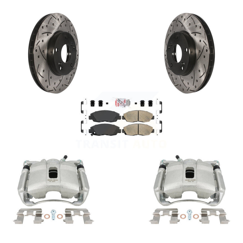 Front Disc Brake Coated Caliper Drilled Slotted Rotors And Ceramic Pads Kit For 2011 Honda Civic GX with 1.8L KCD-100239N