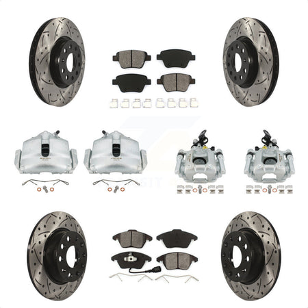 Front Rear Disc Brake Coated Caliper Drilled Slotted Rotors And Semi-Metallic Pads Kit (10Pc) For Volkswagen Beetle GTI KCD-100239S by Transit Auto