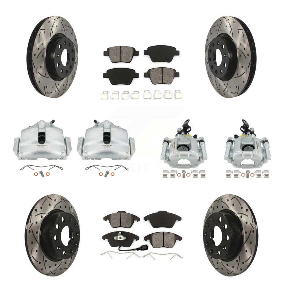 Front Rear Disc Brake Coated Caliper Drilled Slotted Rotors And Semi-Metallic Pads Kit (10Pc) For Volkswagen Beetle GTI KCD-100239S