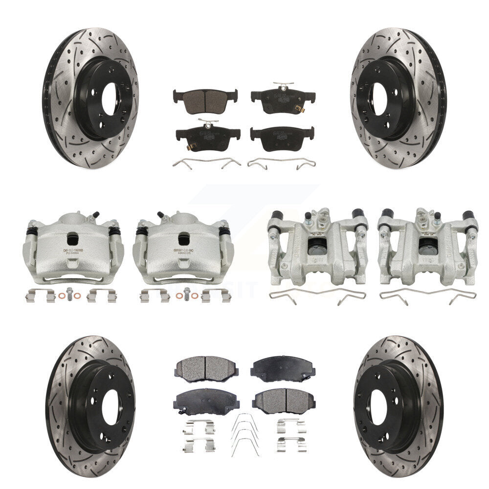 Front Rear Brake Coated Caliper Drill Slot Rotors Ceramic Pad Kit (10Pc) For Honda Civic KCD-100239T