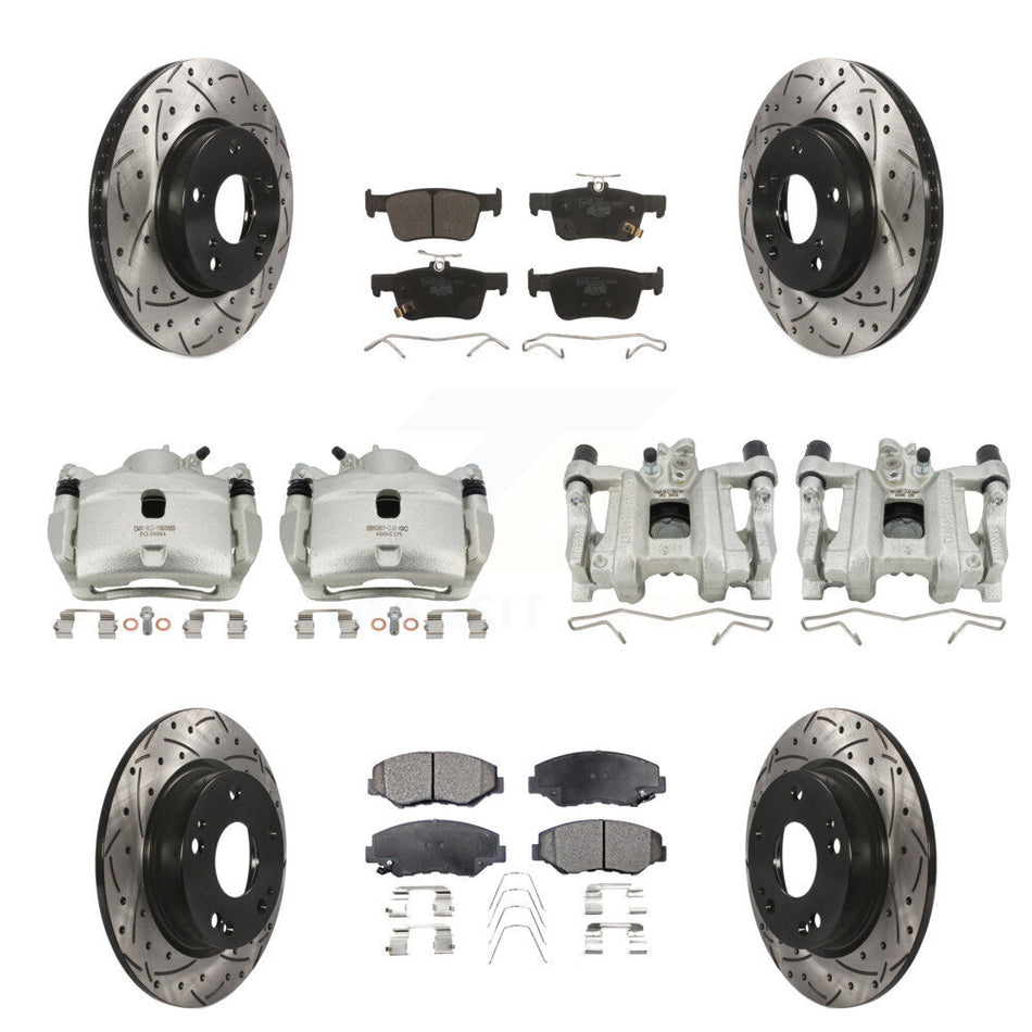 Front Rear Brake Coated Caliper Drill Slot Rotors Ceramic Pad Kit (10Pc) For Honda Civic KCD-100239T