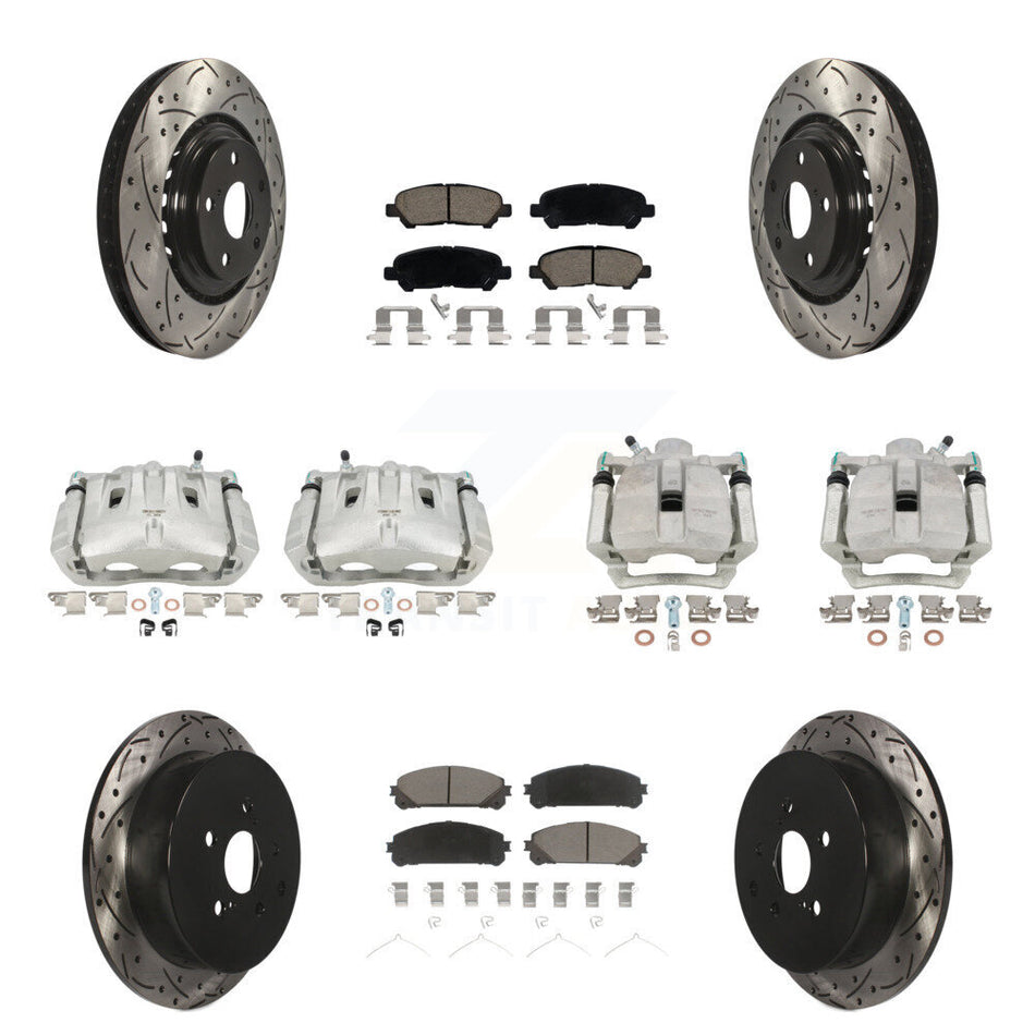 Front Rear Brake Caliper Drilled Slot Rotor Ceramic Pad Kit (10Pc) For Toyota Highlander KCD-100240C
