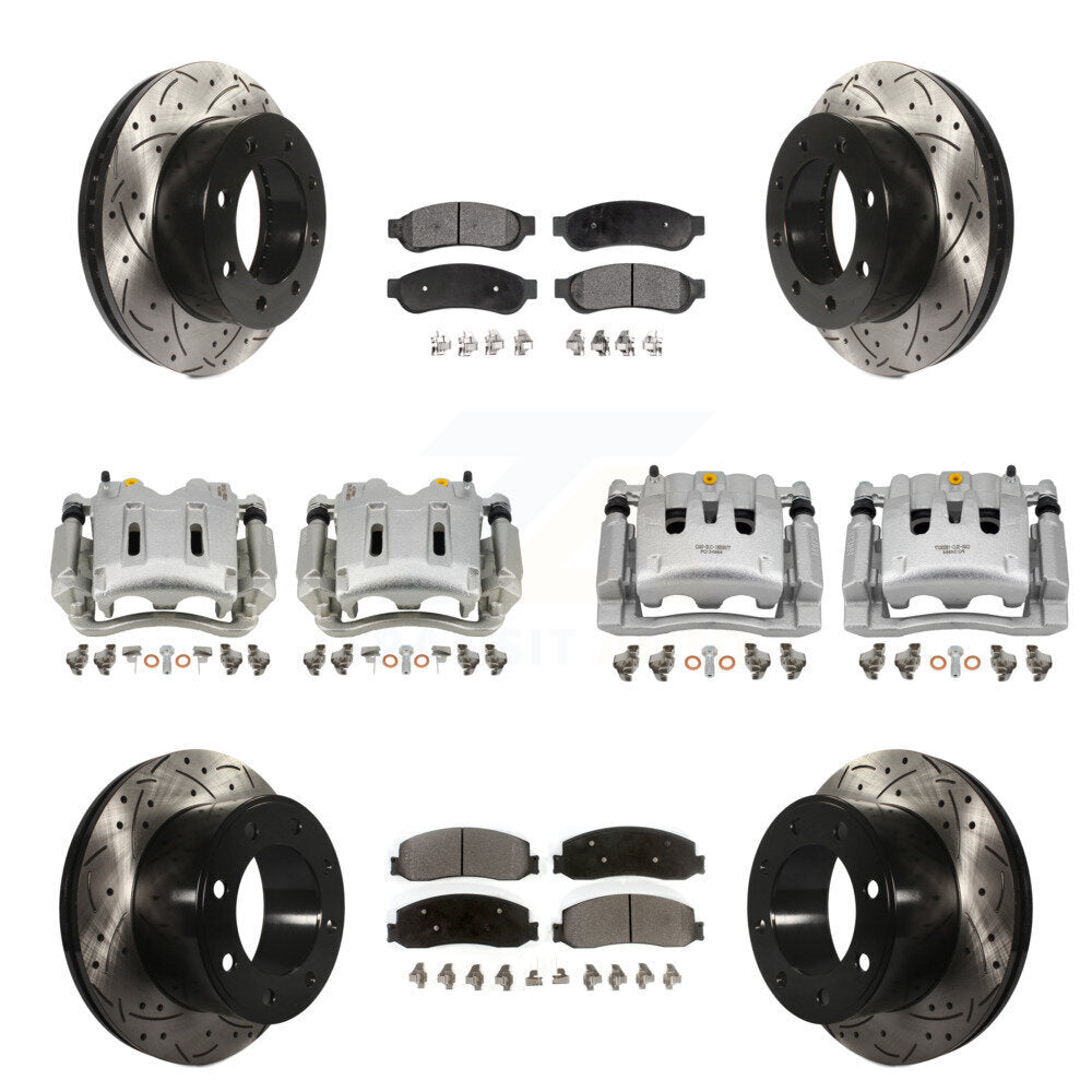 Front Rear Brake Caliper Drill Slotted Rotor Semi-Metallic Pad Kit (10Pc) For Ford F-250 KCD-100240P