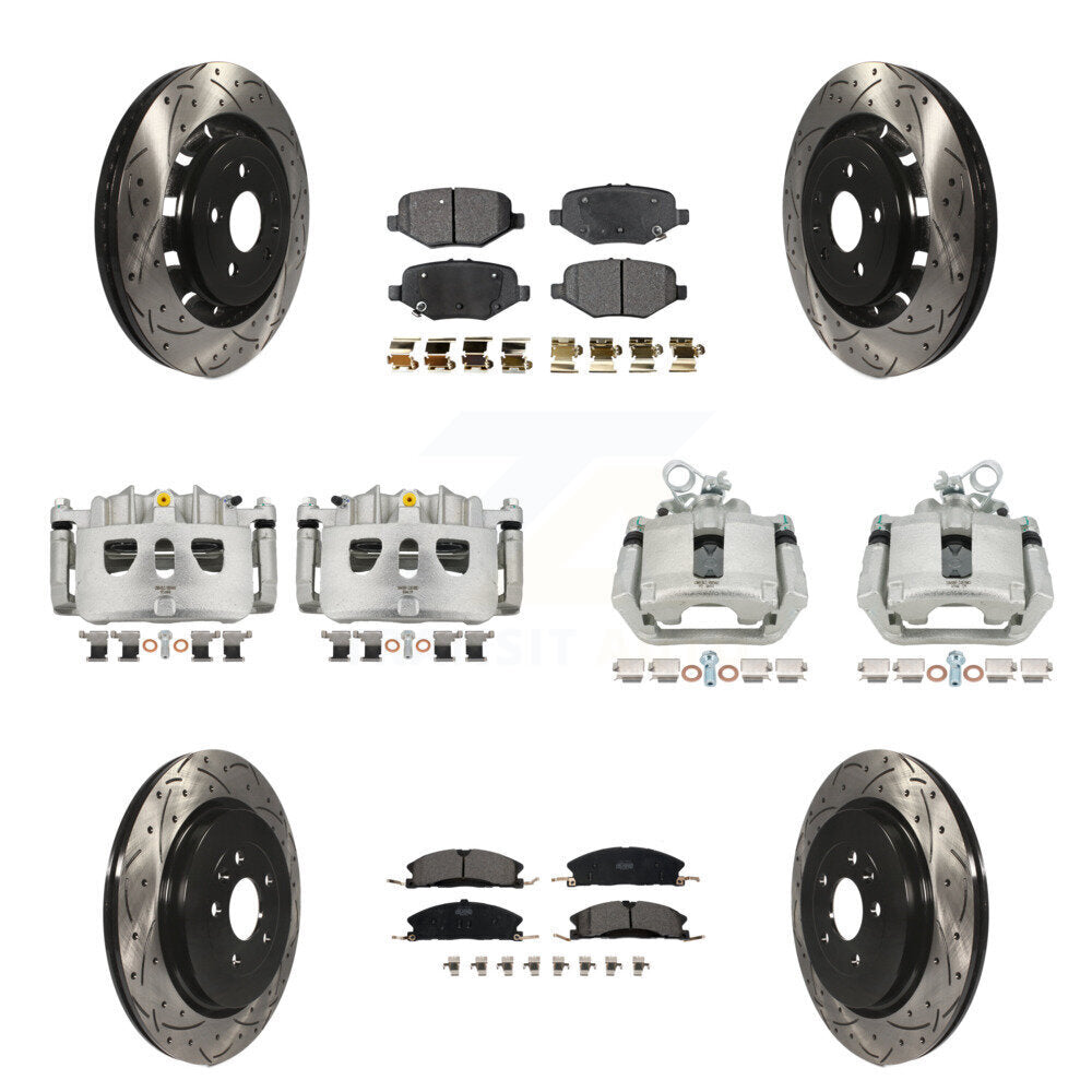 Front Rear Brake Caliper Drill Slot Rotors Ceramic Pad Kit (10Pc) For Ford Explorer Flex KCD-100240T
